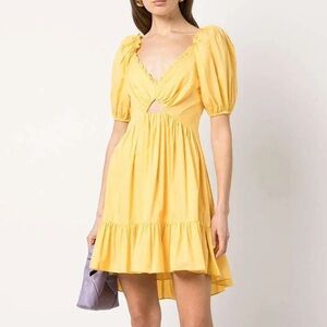 Cinq À Sept Kayla Puff-Sleeve Mini Dress Size 0-2 Yellow Ruffles Summer Milkmaid